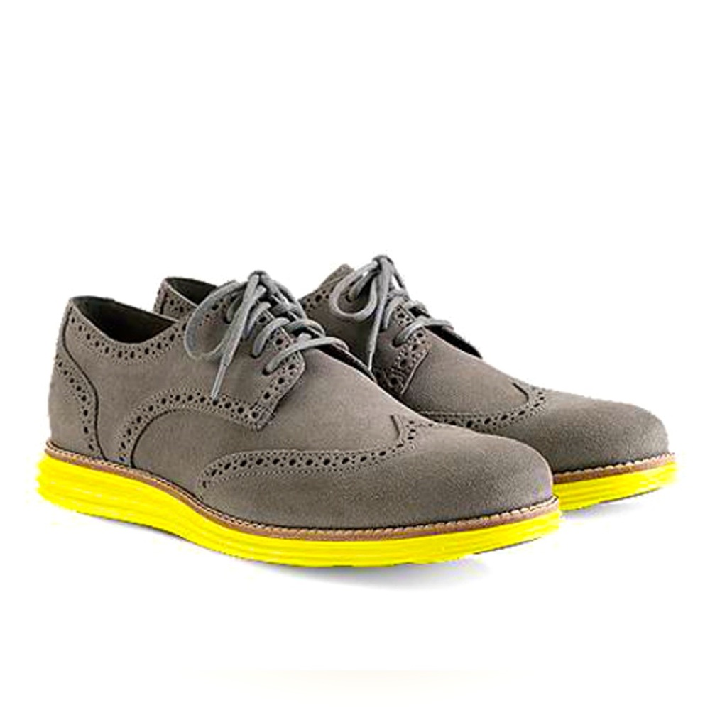 Cole Haan LunarGrand Wing Tip Charcoal Grey Suede Mens Oxfords